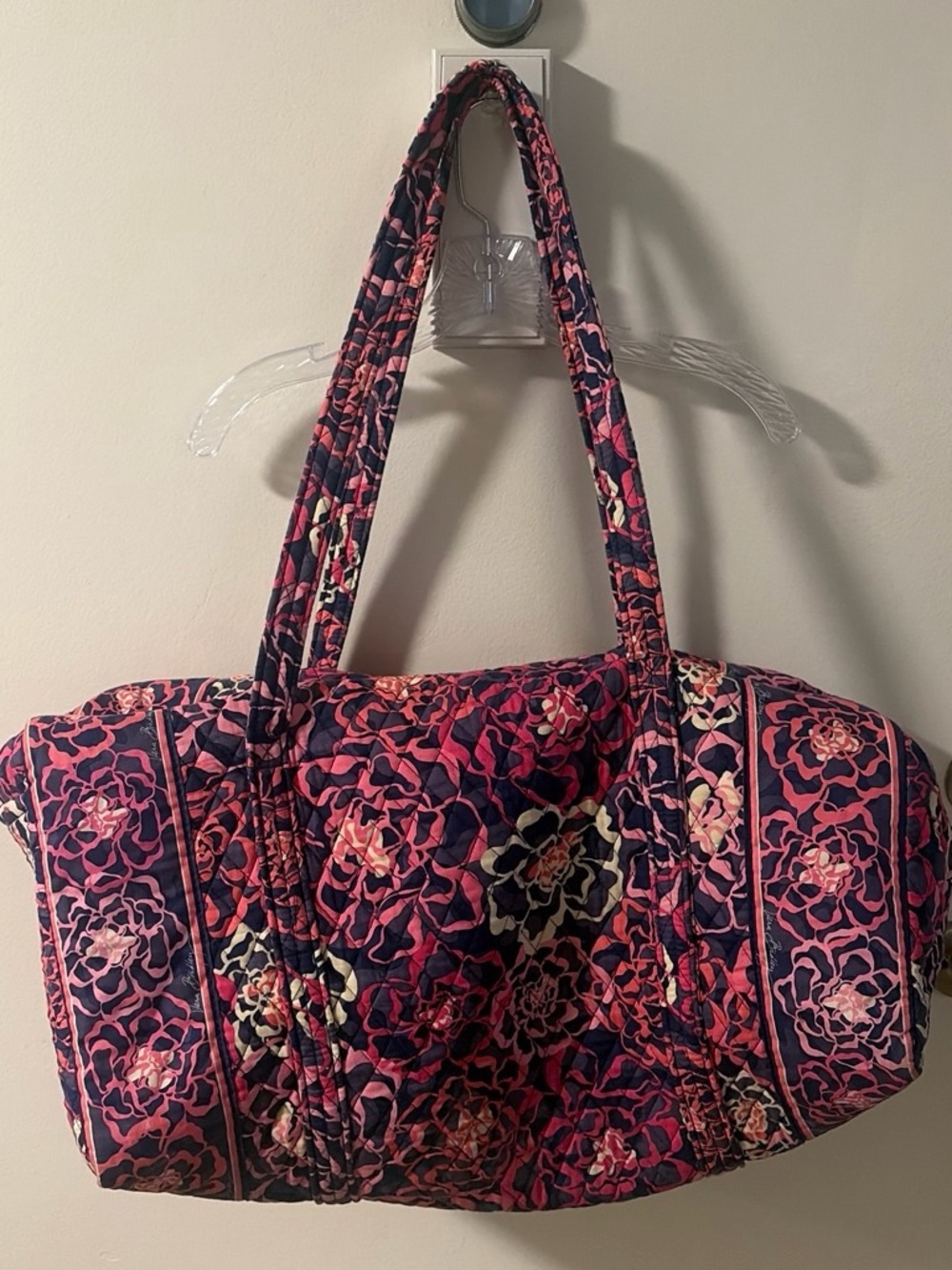 Vera Bradley Large Floral Tote Bag in Navy and Pink